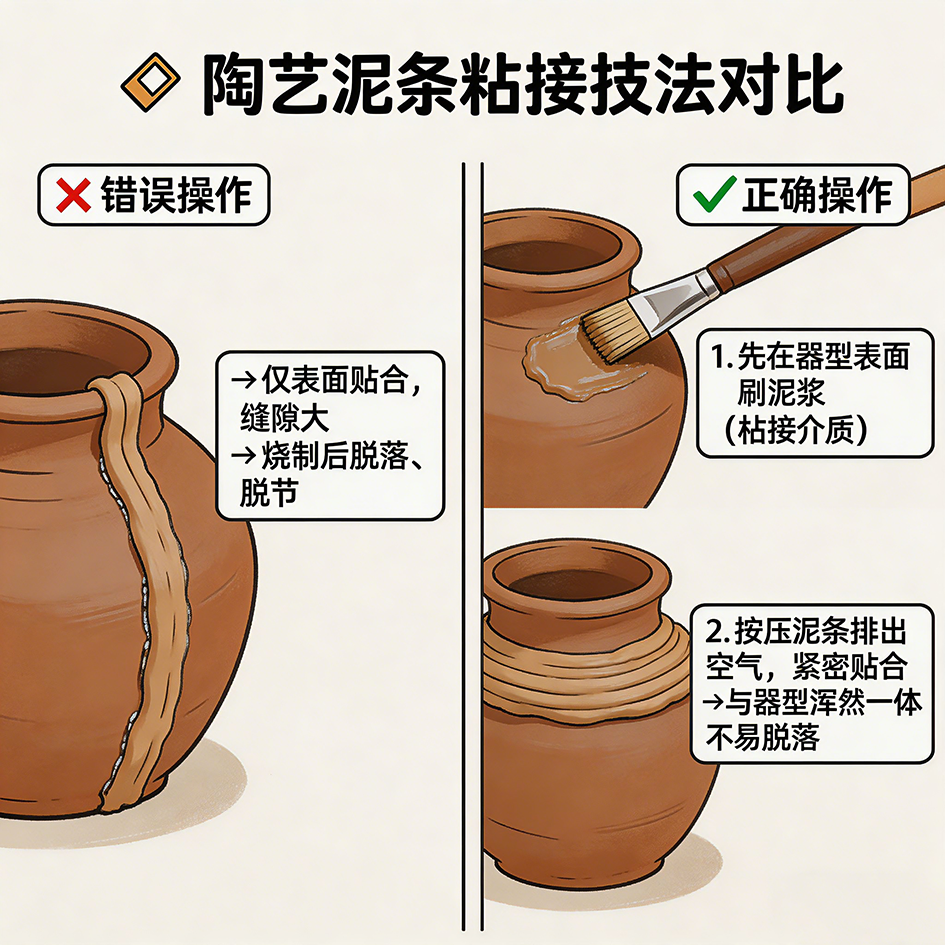 泥条装饰粘接技法：避免烧制脱落，让装饰与器型融为一体(图文)